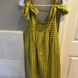 Green Gingham Dress with Bow Straps